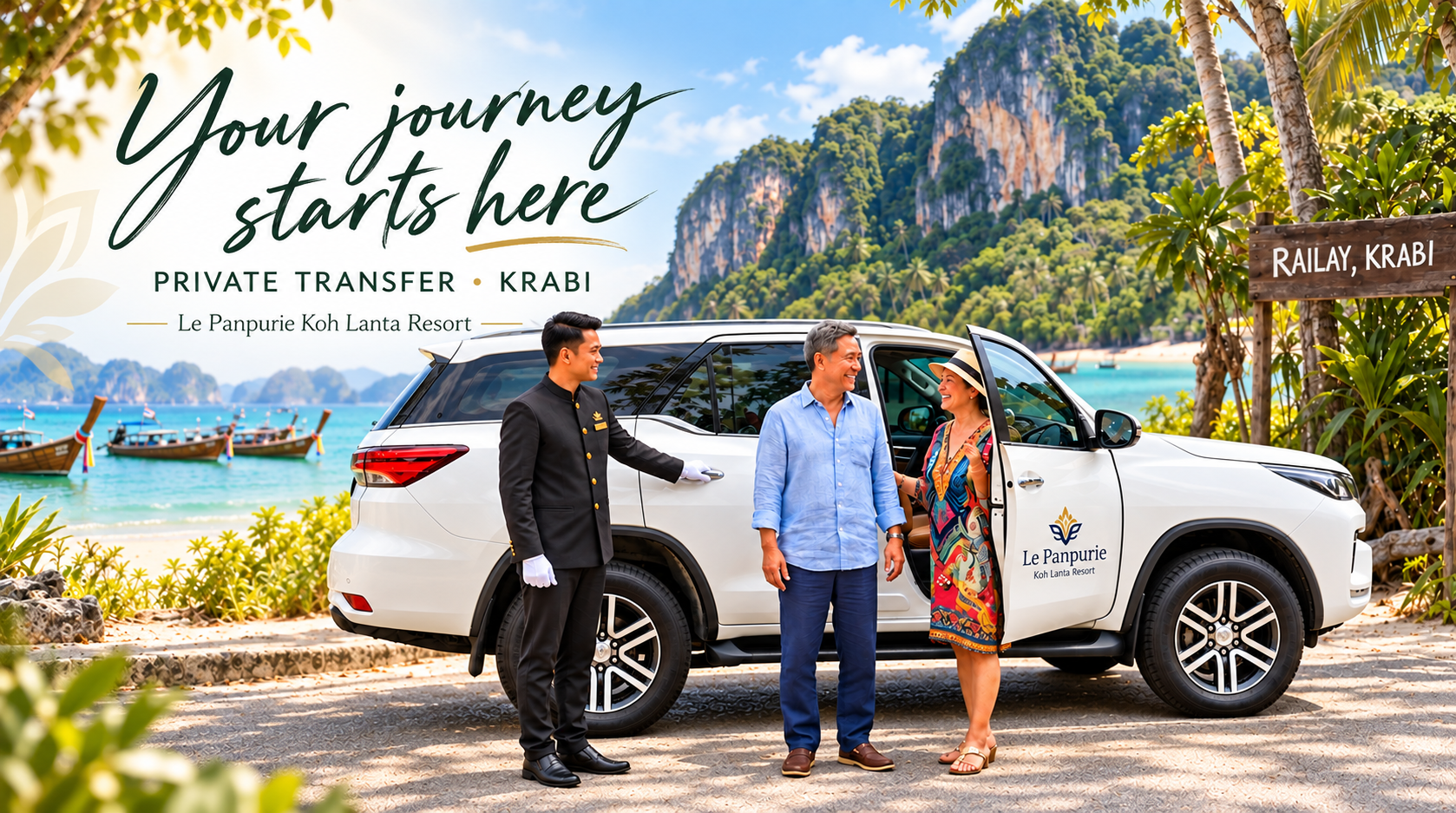 Krabi-Private-Transfer-Le-Panpurie-Koh-Lanta-Resort-2026-02 Krabi-Private-Transfer-Le-Panpurie-Koh-Lanta-Resort-2026-02 Private Transfers Koh Lanta air-conditioned van parked at hotel entrance private transfers koh lanta Private Transfers Koh Lanta Krabi Private Transfer Le Panpurie Koh Lanta Resort 2026 02